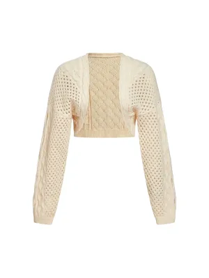 Donatella Crochet Knit Cardigan Sweater in Yellow