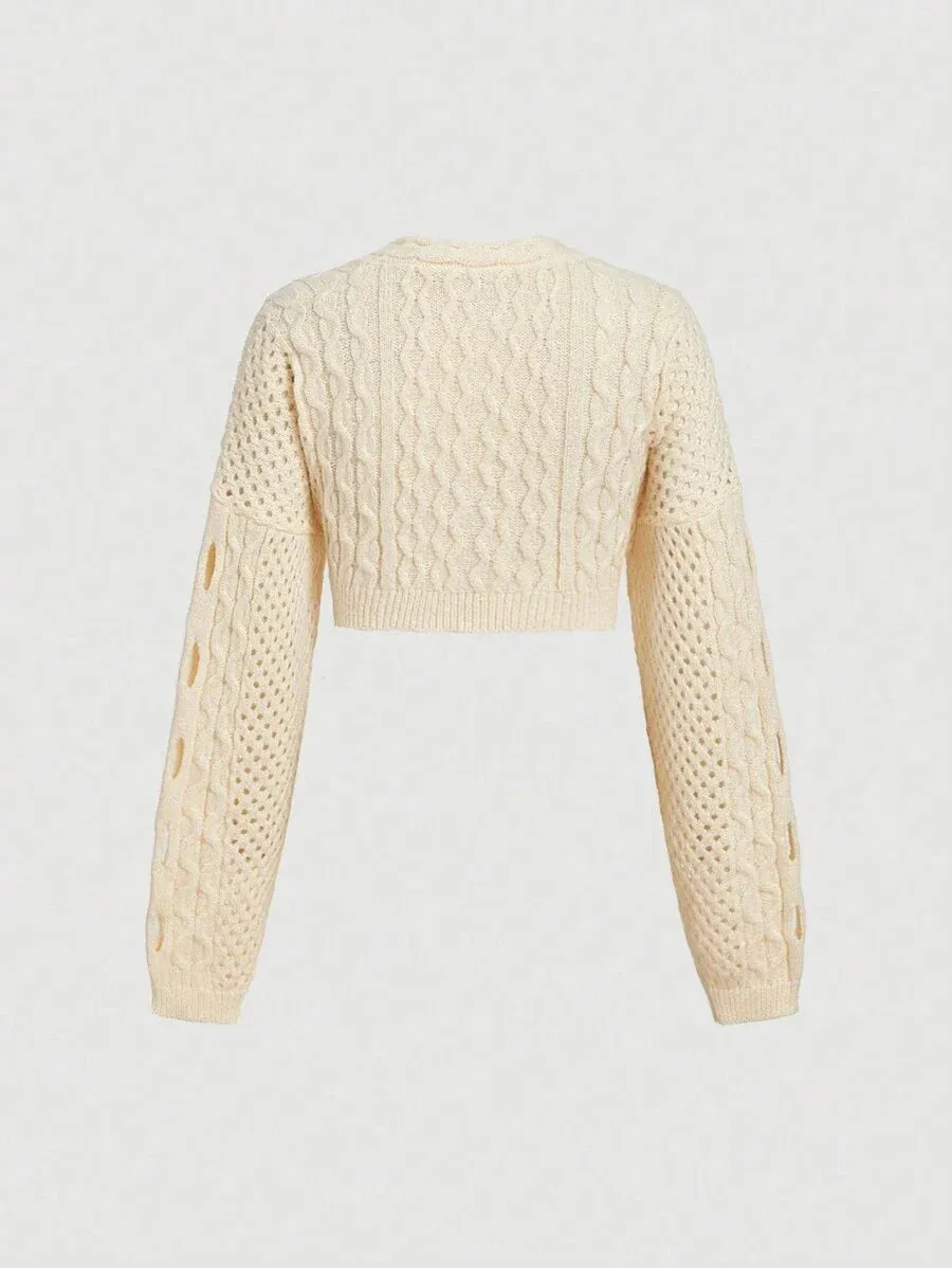 Donatella Crochet Knit Cardigan Sweater in Yellow