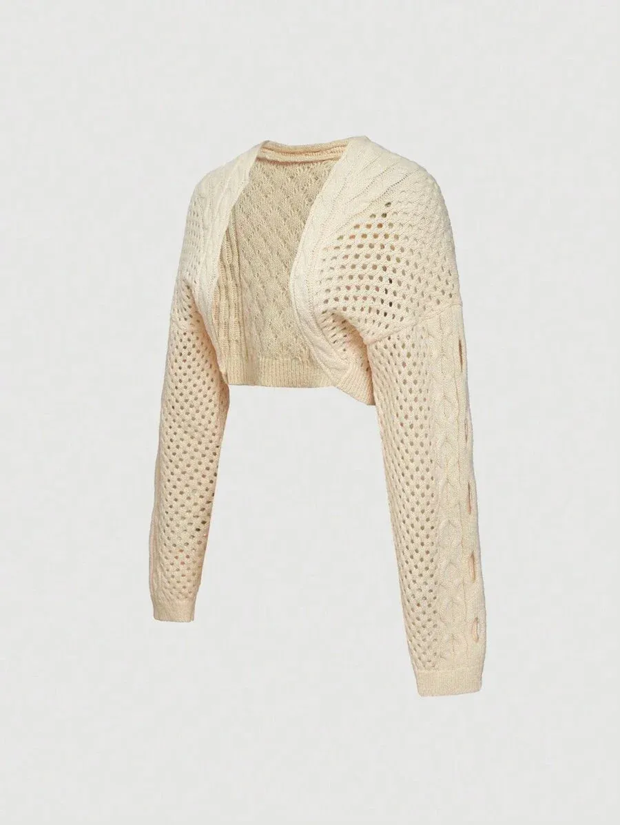 Donatella Crochet Knit Cardigan Sweater in Yellow