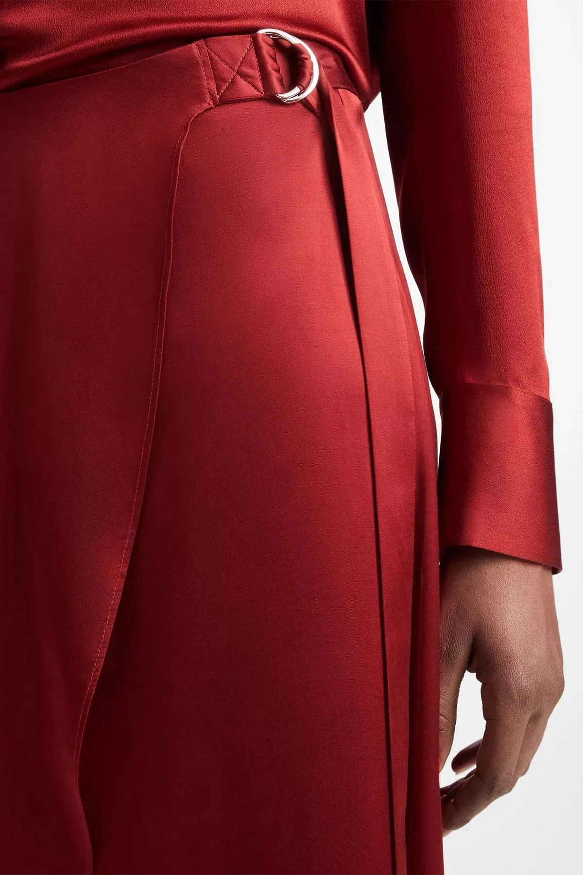 Draped D-Ring Wrap Skirt in Dark Scarlet