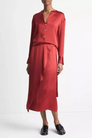 Draped D-Ring Wrap Skirt in Dark Scarlet