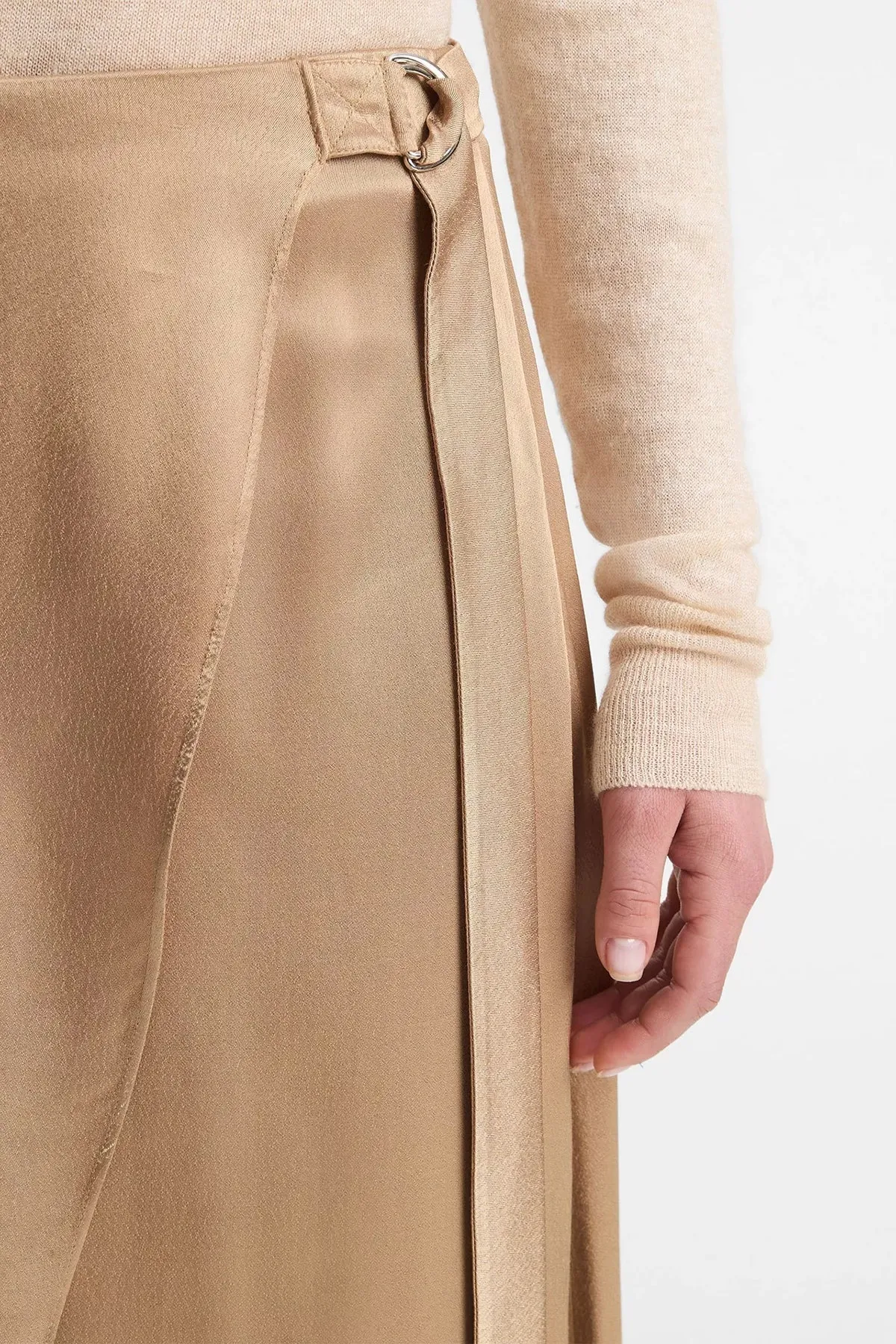 Draped D-Ring Wrap Skirt in Rye
