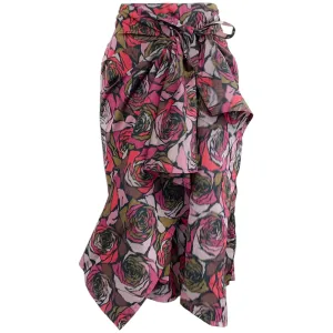 Dries van Noten Red / Magenta Silk Floral Faux Wrap Skirt