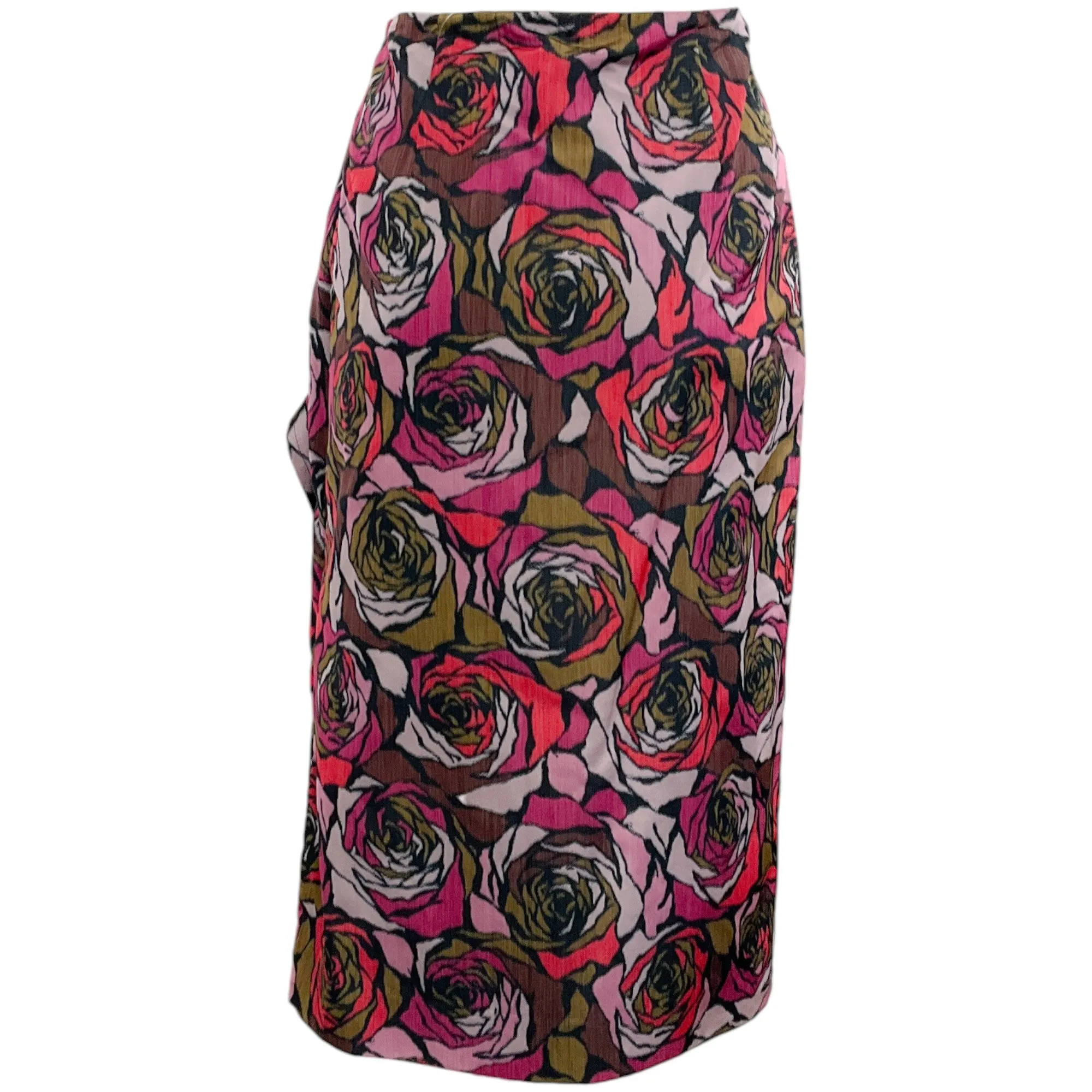 Dries van Noten Red / Magenta Silk Floral Faux Wrap Skirt