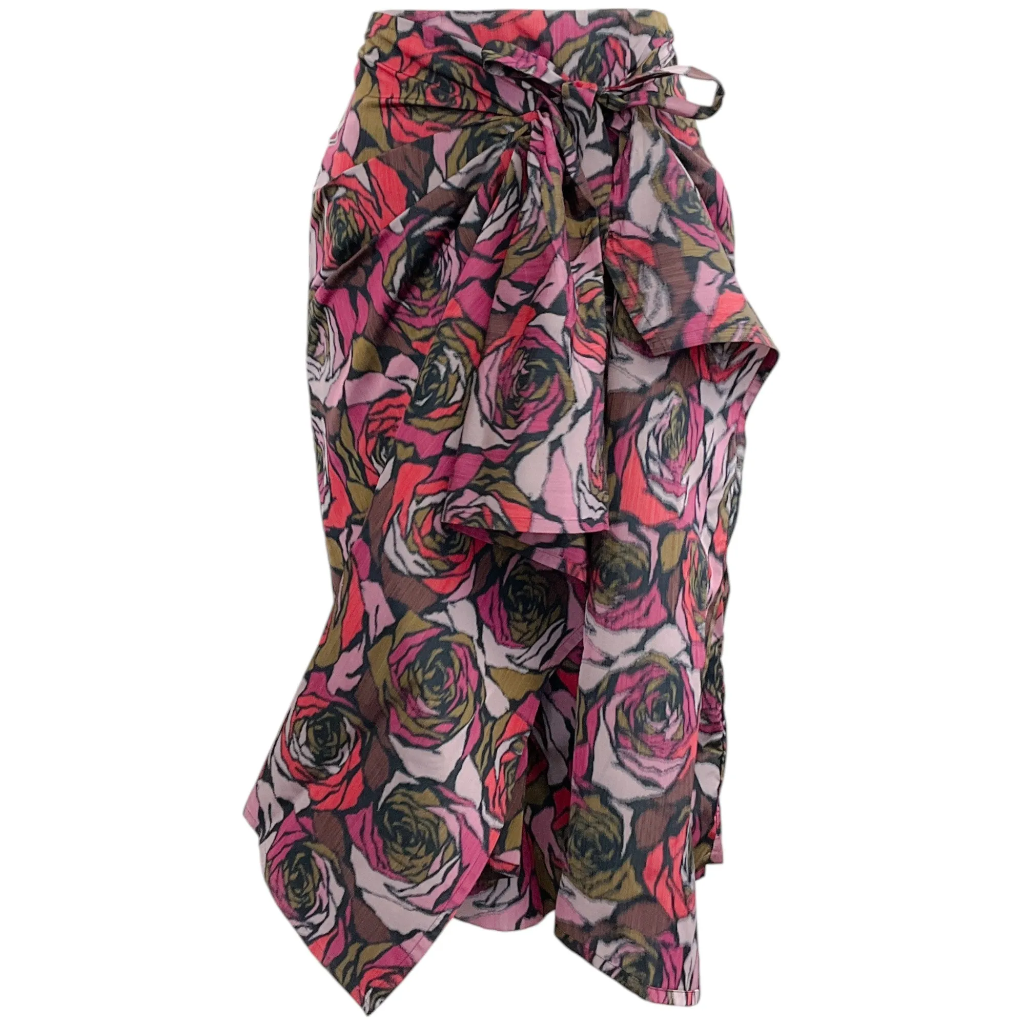 Dries van Noten Red / Magenta Silk Floral Faux Wrap Skirt
