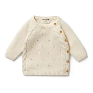 Ecru Knitted Pointelle Kimono Cardigan