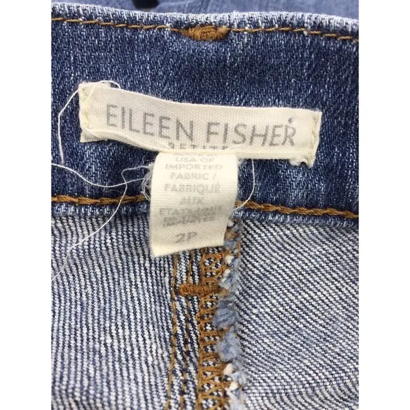 Eileen Fisher Jeans Organic Cotton Blue Denim Lightly Distressed