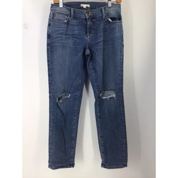 Eileen Fisher Jeans Organic Cotton Blue Denim Lightly Distressed