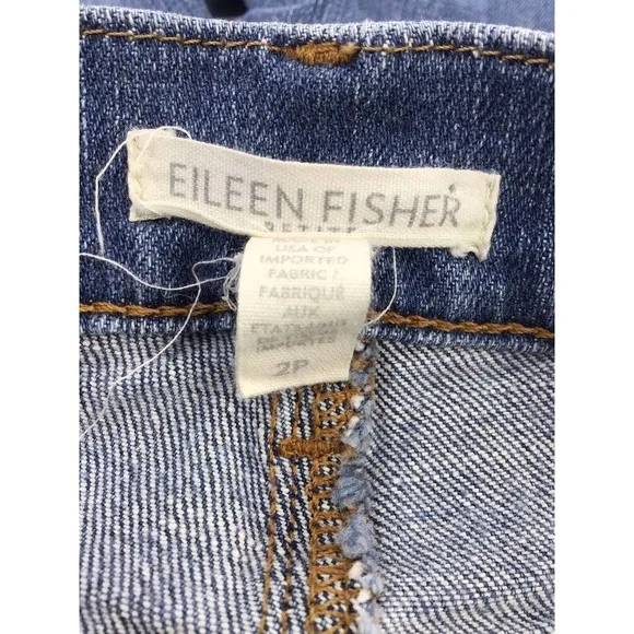 Eileen Fisher Jeans Organic Cotton Blue Denim Lightly Distressed