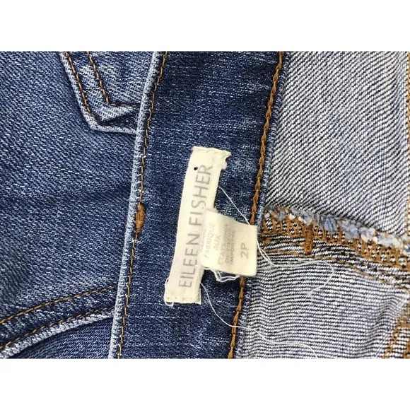 Eileen Fisher Jeans Organic Cotton Blue Denim Lightly Distressed