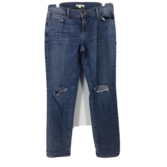 Eileen Fisher Jeans Organic Cotton Blue Denim Lightly Distressed