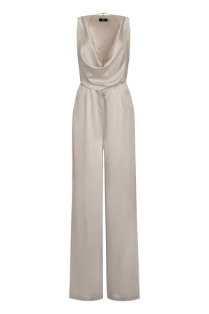 ELISABETTA FRANCHI Fluid Crepe Palazzo Jumpsuit with Innovative Bra Accessory