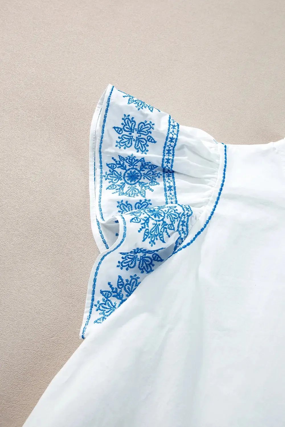 Embroidered Ruffled Sleeve Frilled Collar Blouse - FINAL SALE