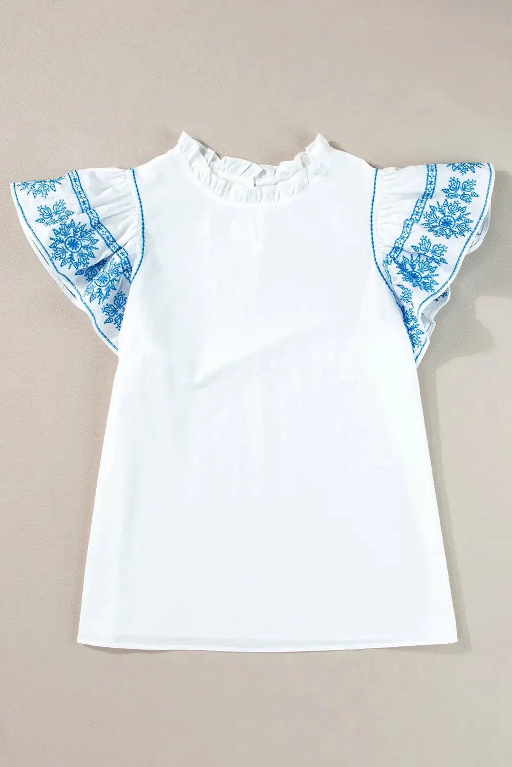 Embroidered Ruffled Sleeve Frilled Collar Blouse - FINAL SALE