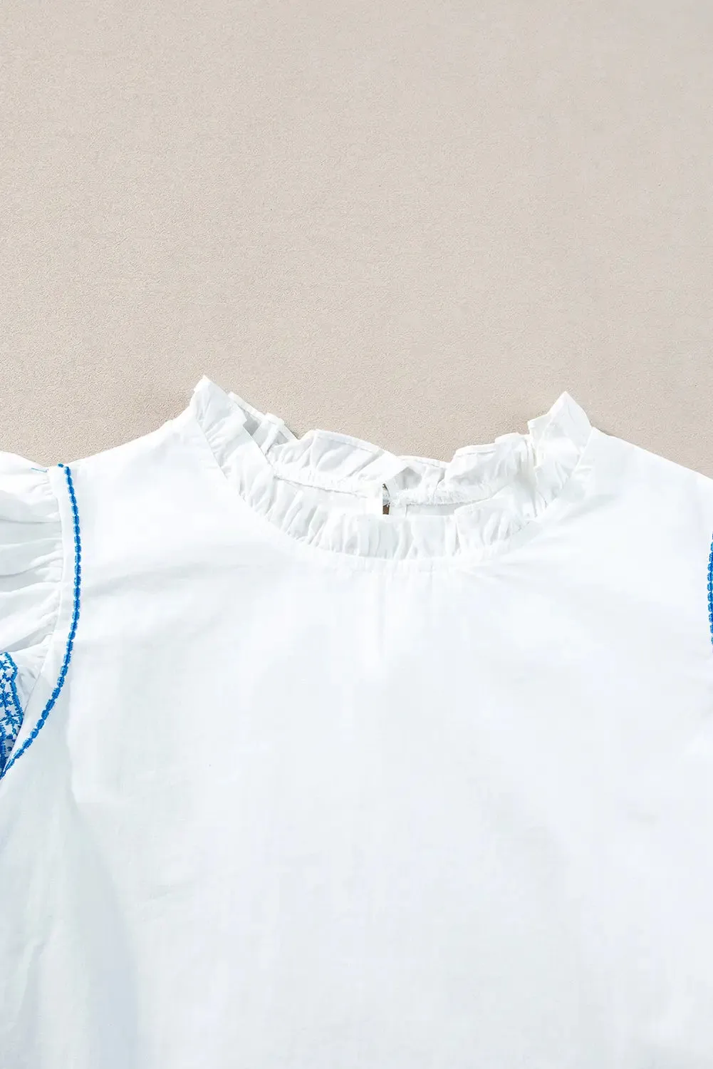 Embroidered Ruffled Sleeve Frilled Collar Blouse - FINAL SALE