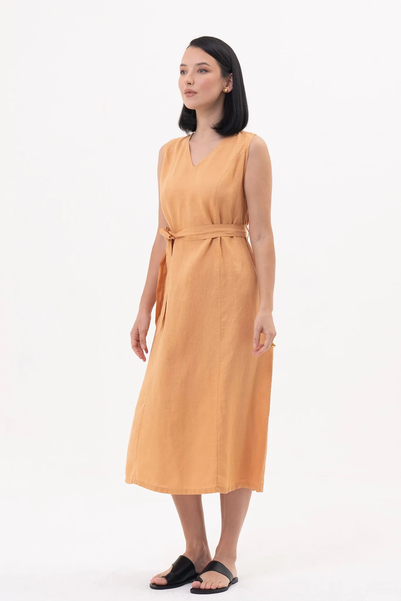 Eva Linen Midi Dress Light Orange
