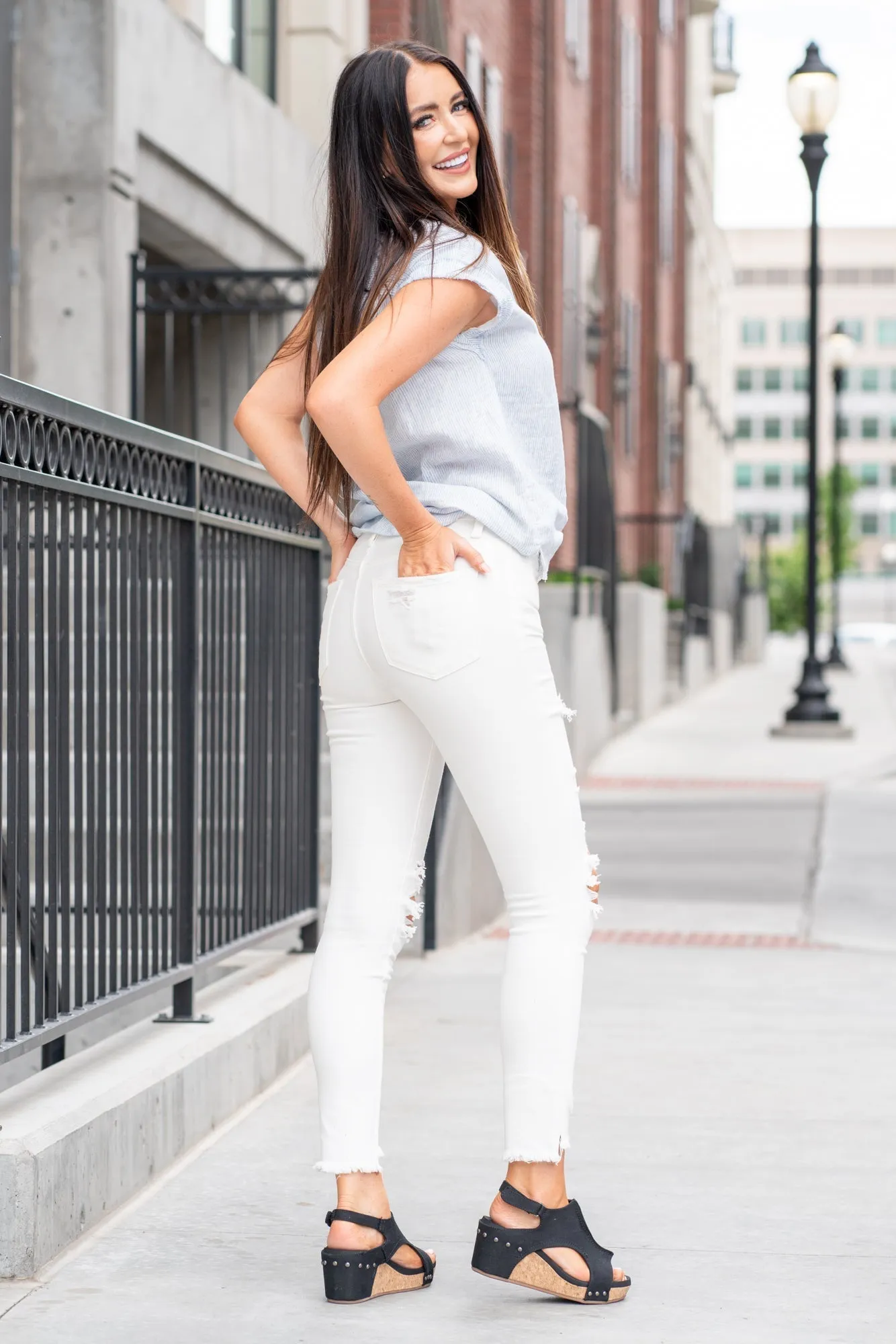 Exhilaration High Rise Button Fly Ankle Skinny