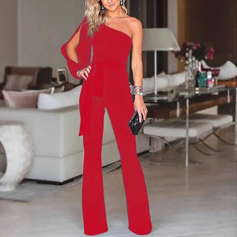 Explosive One-shoulder Sleeves with Jumpsuit Trousers