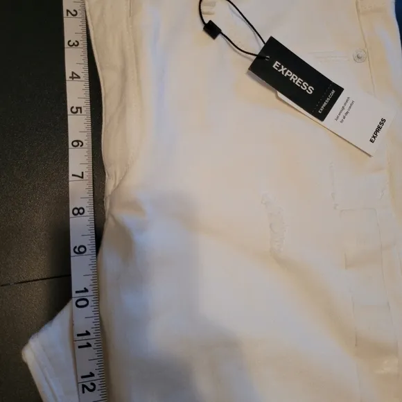 Express Ankle Legging Mid Rise Distressed White Jean Raw Distressed Hem Sz 10 NW