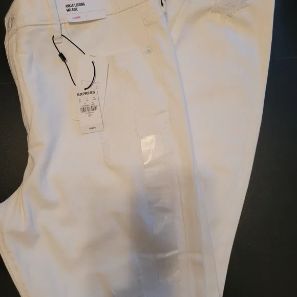 Express Ankle Legging Mid Rise Distressed White Jean Raw Distressed Hem Sz 10 NW