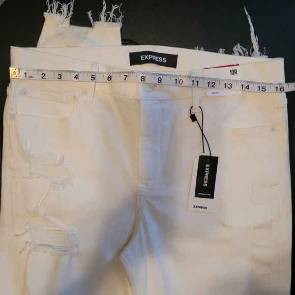 Express Ankle Legging Mid Rise Distressed White Jean Raw Distressed Hem Sz 10 NW
