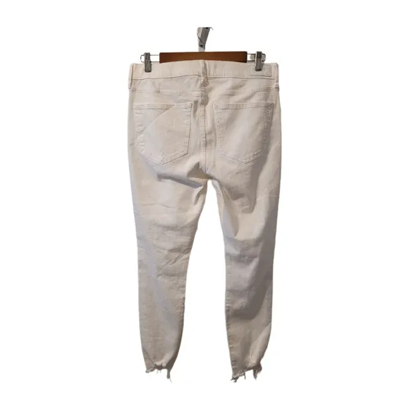 Express Ankle Legging Mid Rise Distressed White Jean Raw Distressed Hem Sz 10 NW