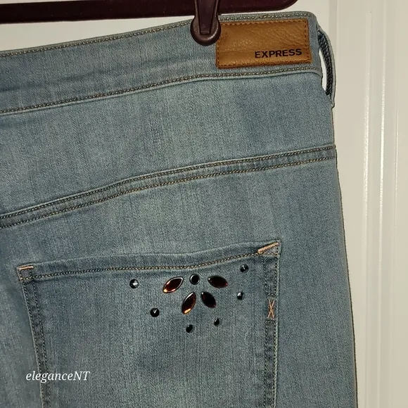 Express Light Blue wash Stretch Ankle legging Super High rise Jeans Sz: 18 L NWT