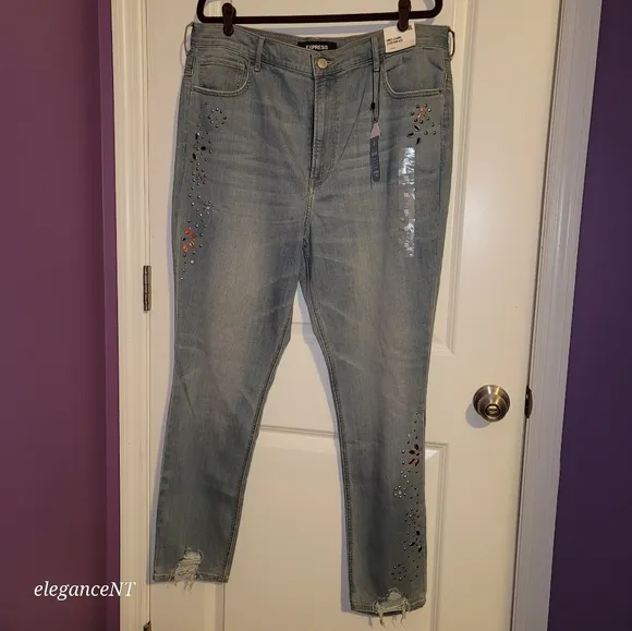 Express Light Blue wash Stretch Ankle legging Super High rise Jeans Sz: 18 L NWT