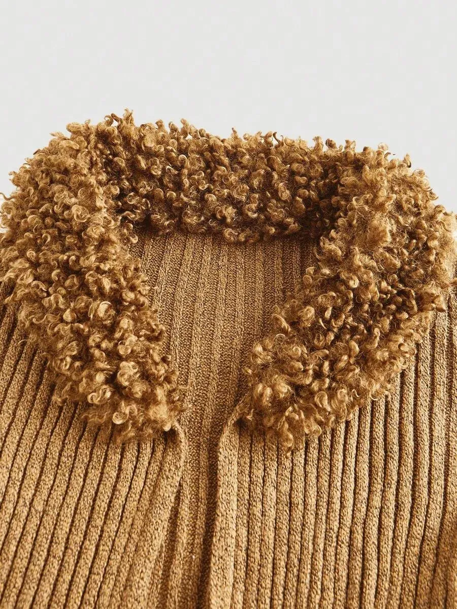 Federica Luxurious Knit Maxi Cardigan with Fringed Trim in Brown