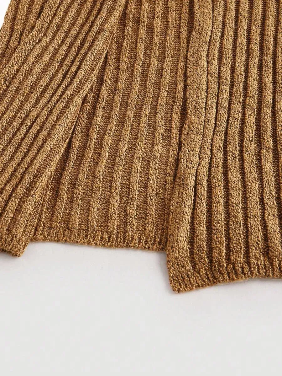 Federica Luxurious Knit Maxi Cardigan with Fringed Trim in Brown