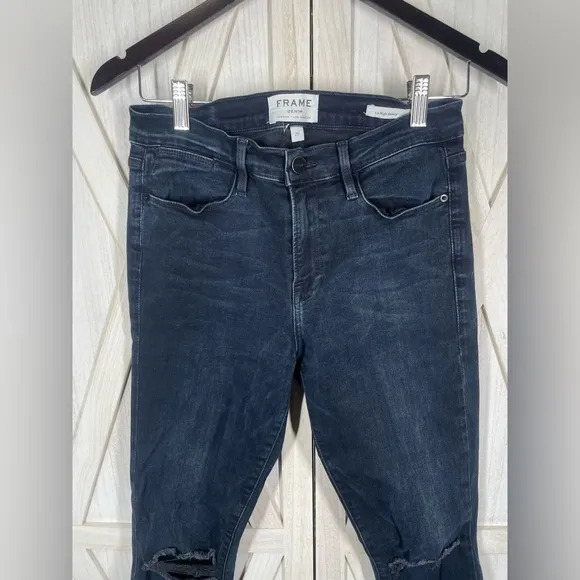 FRAME Le High Skinny Jeans Distressed