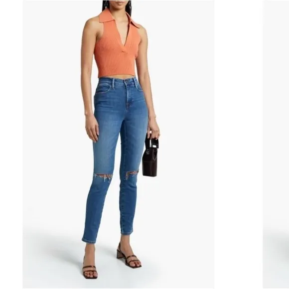 FRAME Le High Skinny Jeans Distressed