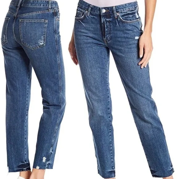 Free People Distressed Button Fly Boyfriend Jeans