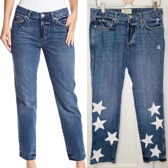 Free People Distressed Button Fly Boyfriend Jeans