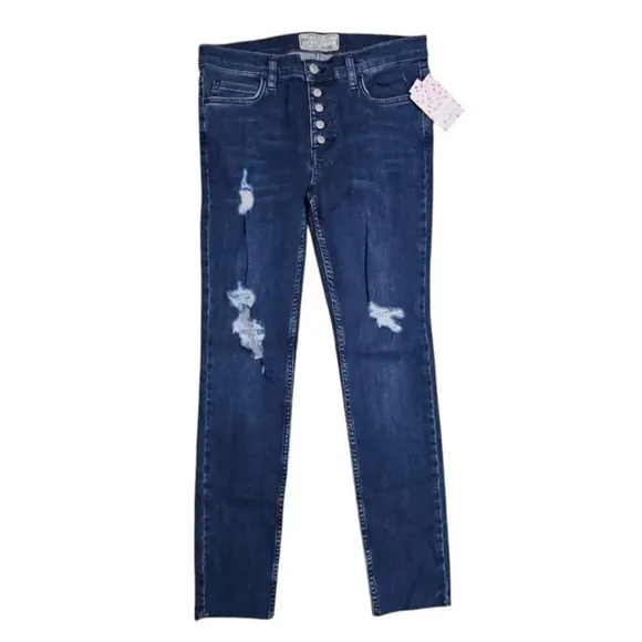 FREE PEOPLE Women's Destroyed Reagan Raw Jeans Denim Size 27