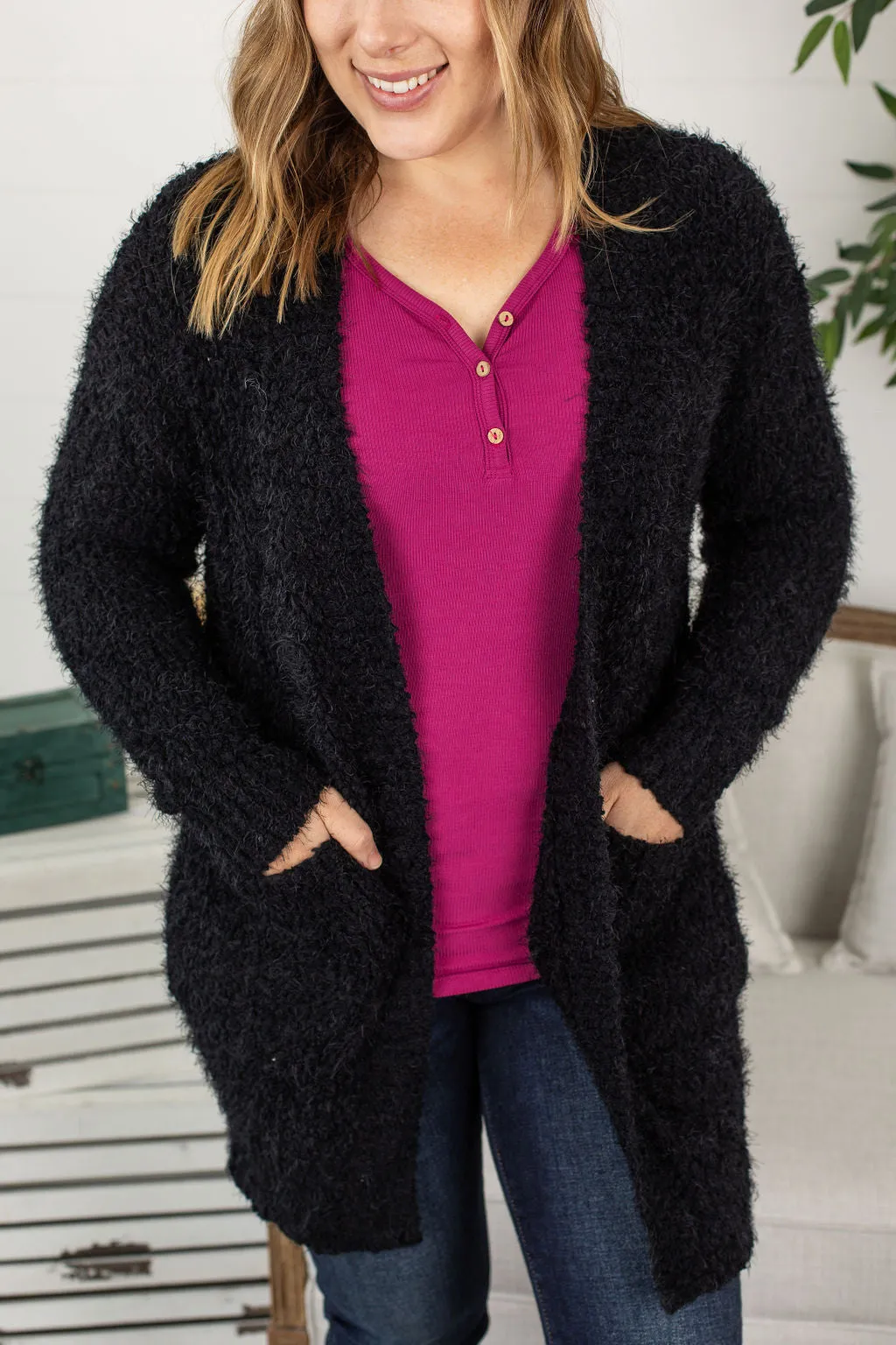 Fuzzy Cardigan - Classic Black