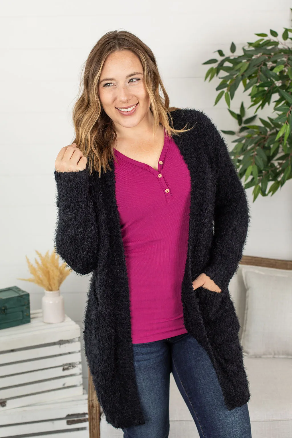 Fuzzy Cardigan - Classic Black