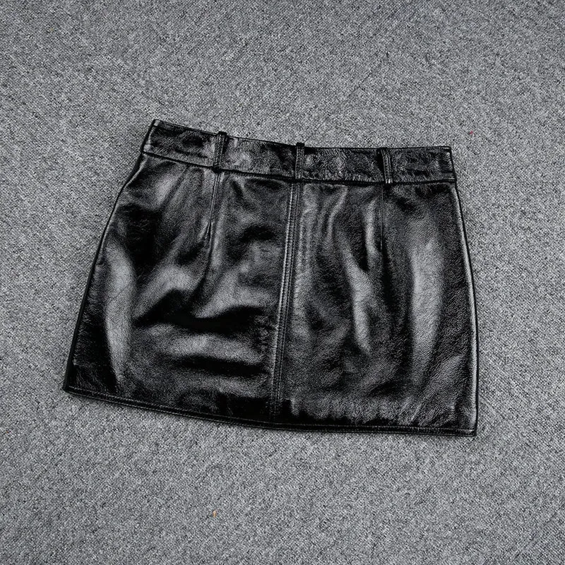 Genuine Leather Skirt Miniskirt Leather Sheepskin Skirt INS Glossy Low Waist Hip Wrap Hot Girl Style 2022 Autumn Winter New TF4716