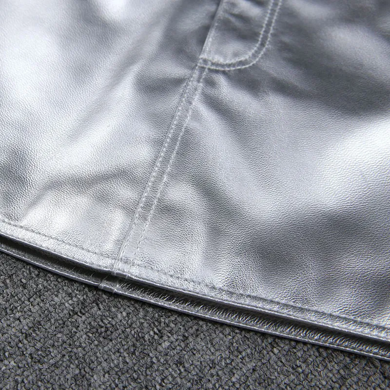 Genuine Leather Skirt Miniskirt Leather Sheepskin Skirt INS Glossy Low Waist Hip Wrap Hot Girl Style 2022 Autumn Winter New TF4716