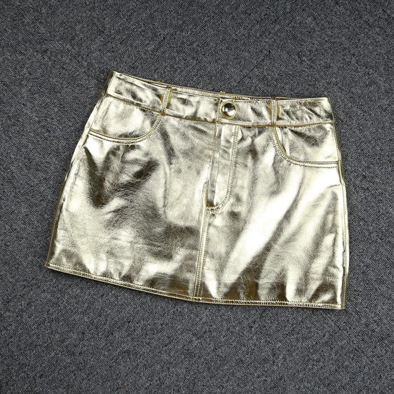Genuine Leather Skirt Miniskirt Leather Sheepskin Skirt INS Glossy Low Waist Hip Wrap Hot Girl Style 2022 Autumn Winter New TF4716