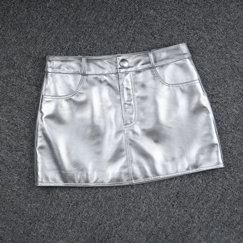 Genuine Leather Skirt Miniskirt Leather Sheepskin Skirt INS Glossy Low Waist Hip Wrap Hot Girl Style 2022 Autumn Winter New TF4716