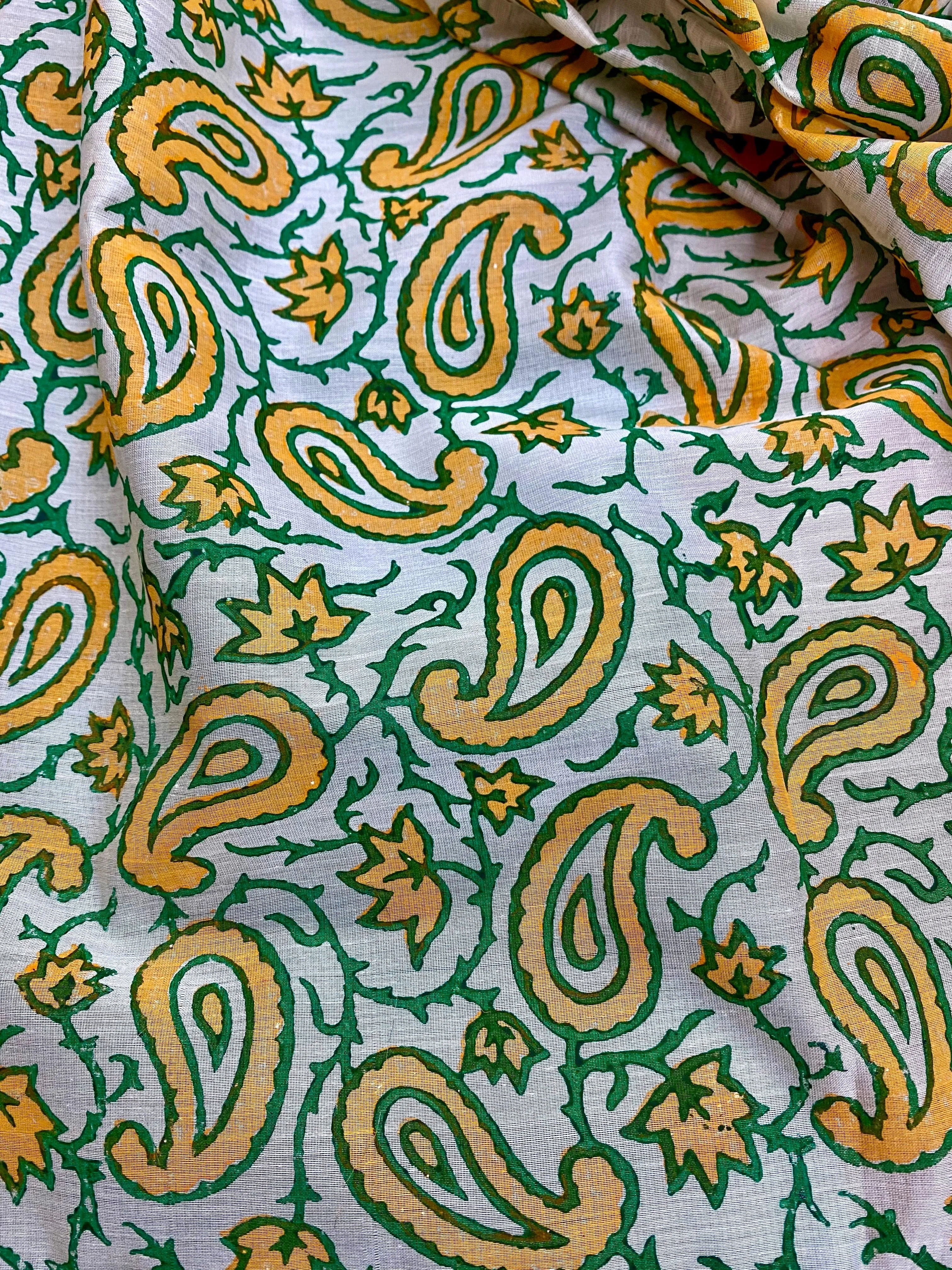 Golden Yellow Flowers Hand Painted on Silk Cotton Scarf