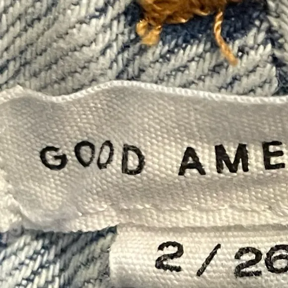 GOOD American Good 90s Icon Jeans Light Wash Distressed Crop Mid Rise Size 2