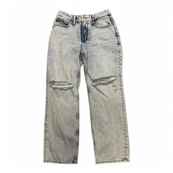 GOOD American Good 90s Icon Jeans Light Wash Distressed Crop Mid Rise Size 2