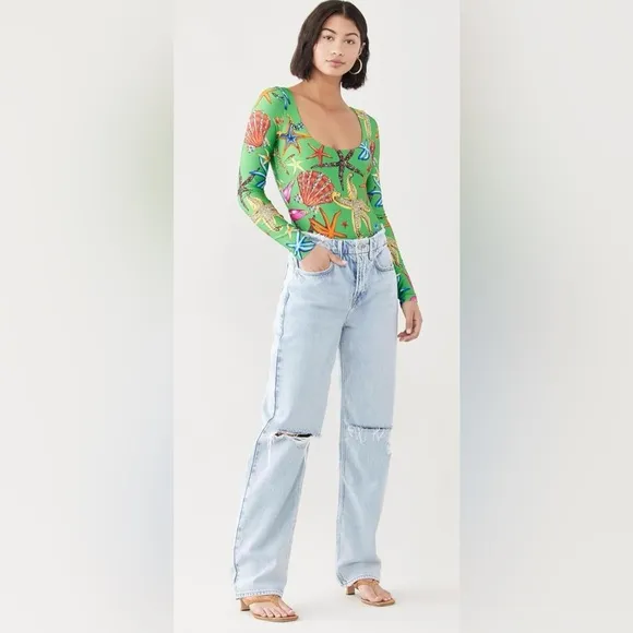 GOOD American Good 90s Icon Jeans Light Wash Distressed Crop Mid Rise Size 2