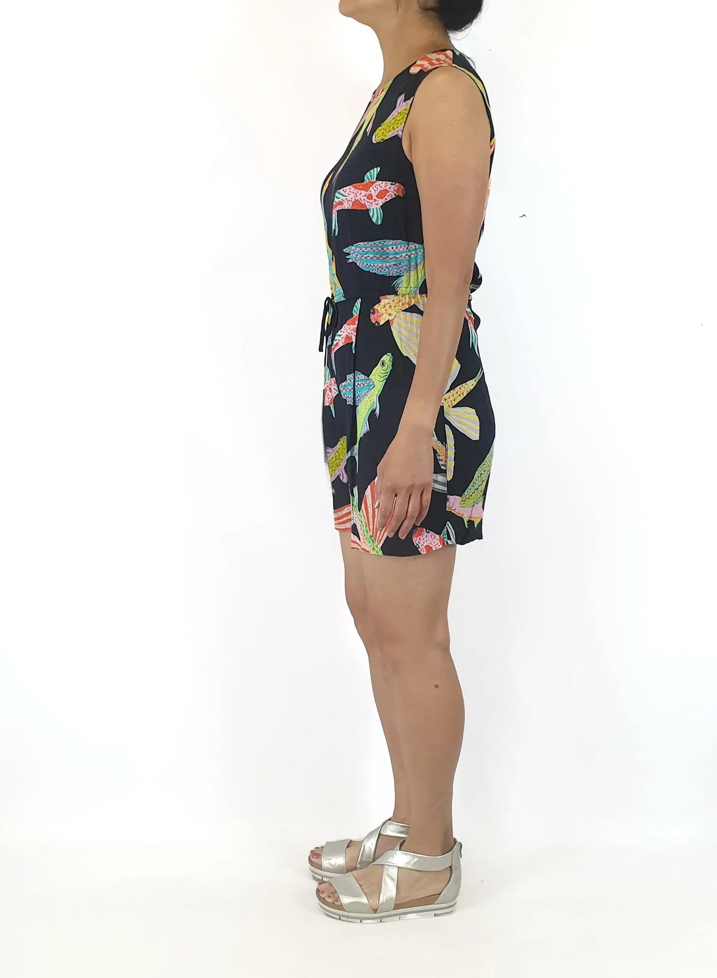 Gorman black fish print playsuit size 10