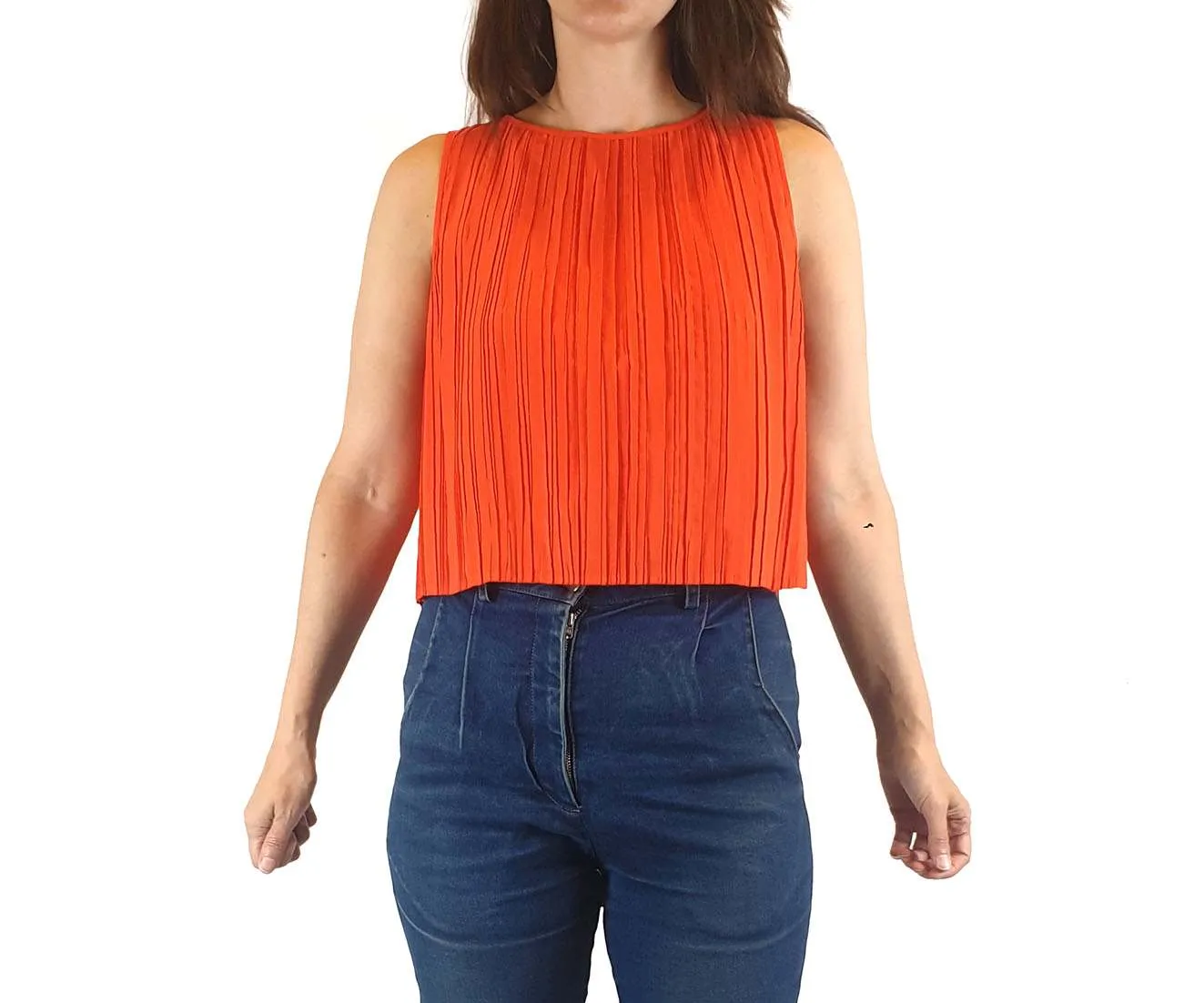 Gorman cropped red sleeveless pleated top size 8
