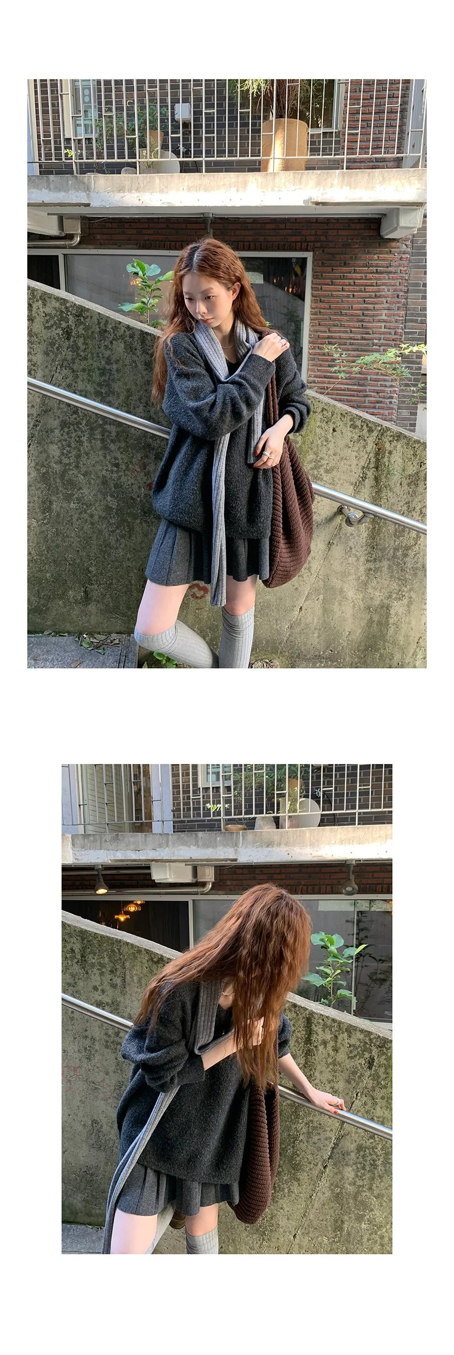 gray knitted pleated skirt