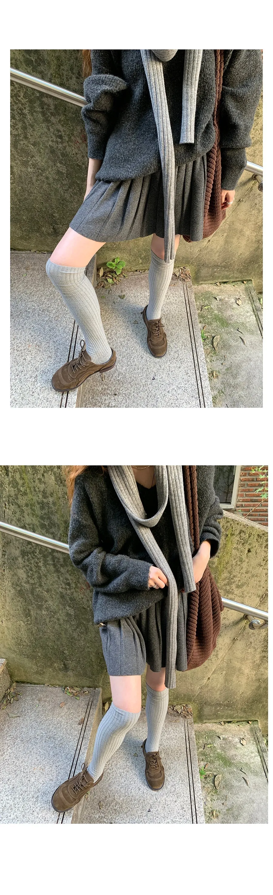 gray knitted pleated skirt