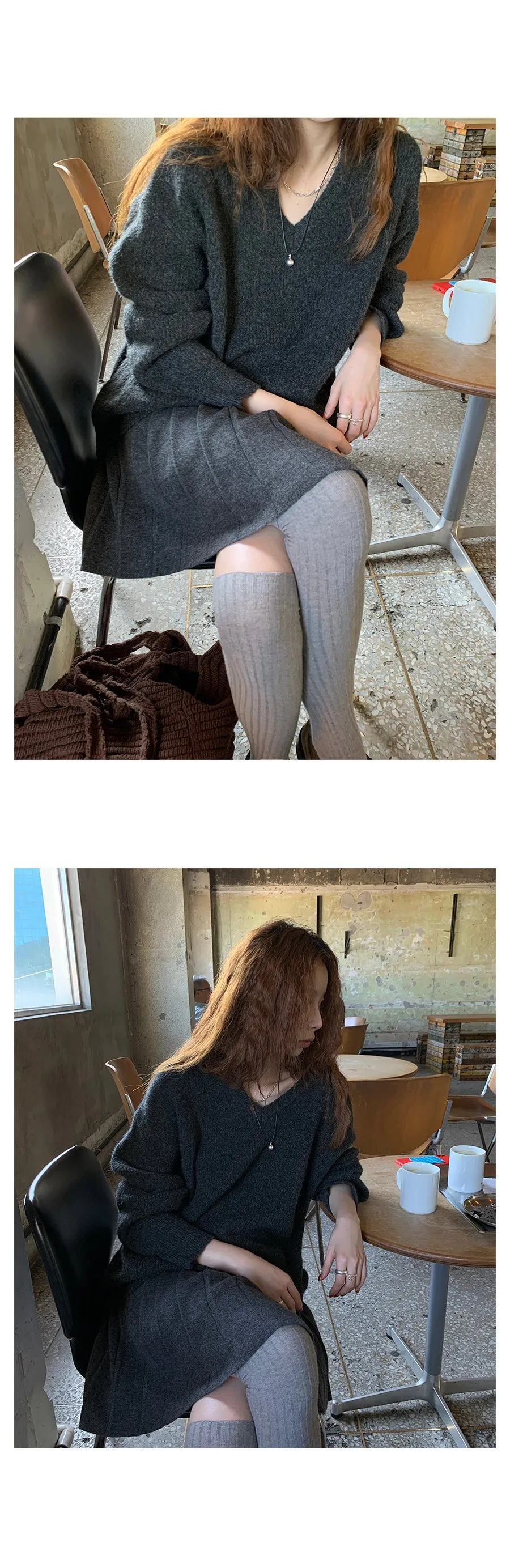 gray knitted pleated skirt